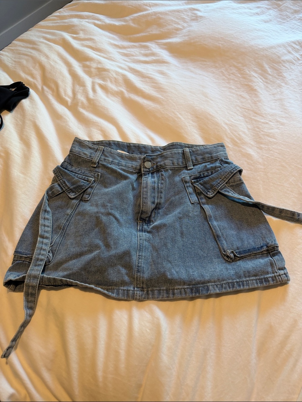 Denim Mini Skirt with Utility Pockets - Blue